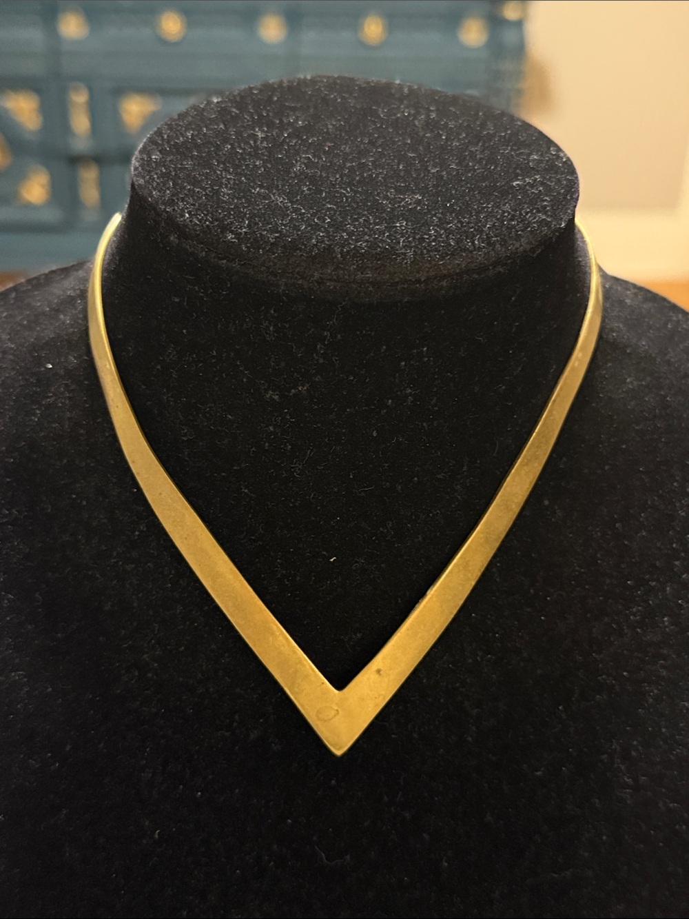 Vintage Gold Tone V Choker Collar Statement Necklace